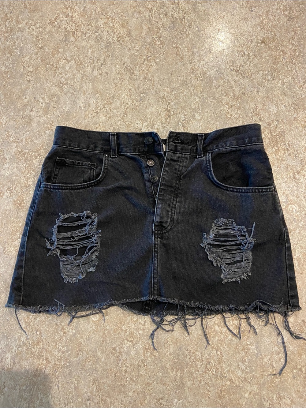 Forever 21 Black Distressed Denim Mini Skirt